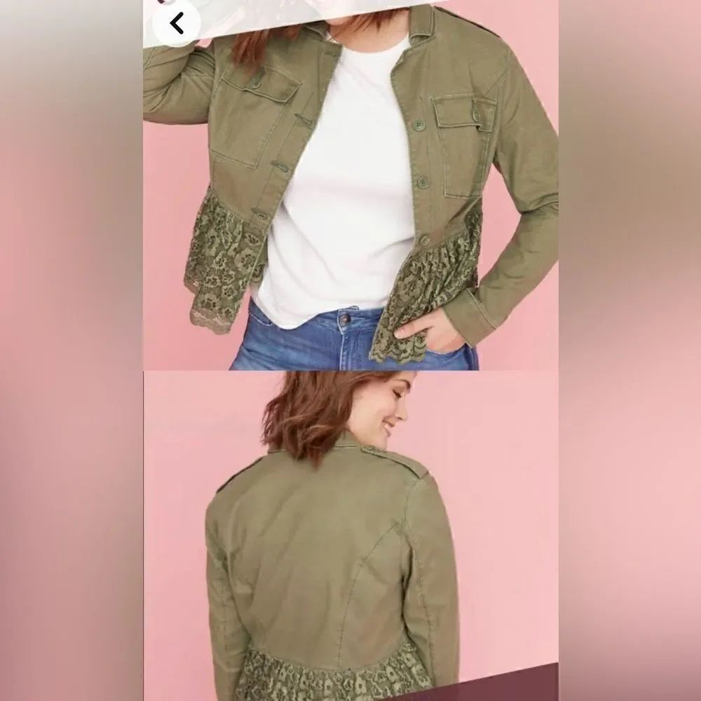 Lane Bryant Olive Green Peplum Lace Jacket Womens 26 Button Front
